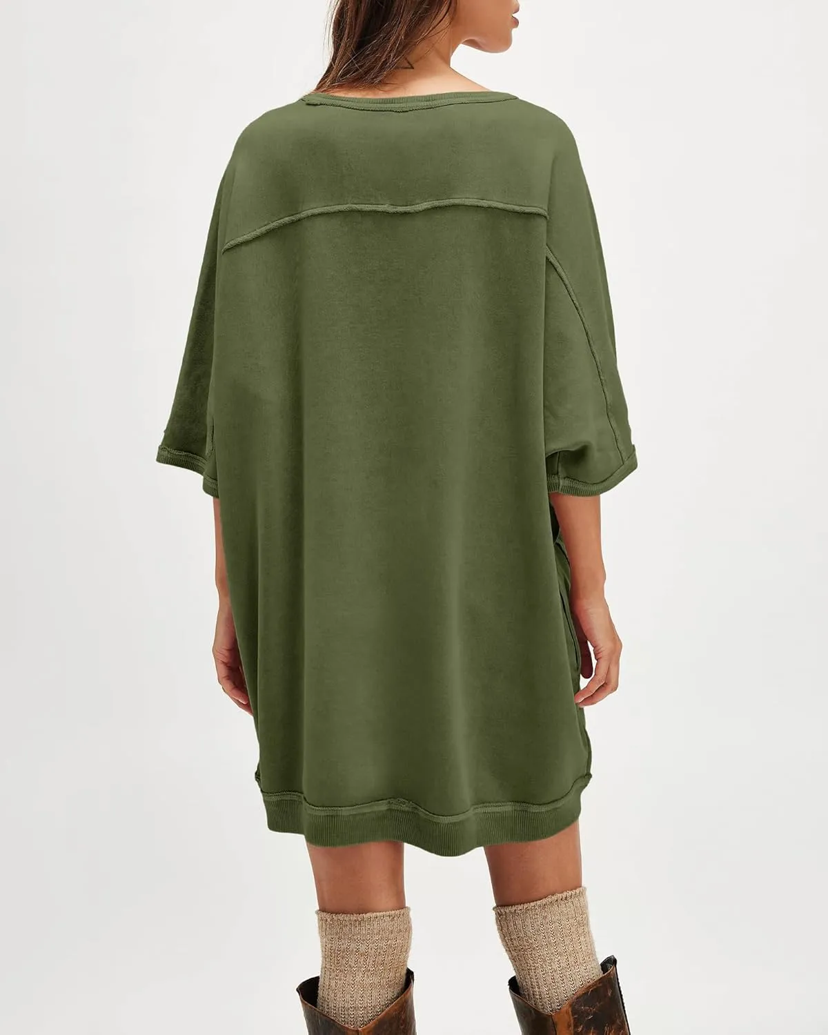 Gacaky Womens Oversized Sweatshirts Pullover 3/4 Sleeve Crewneck Pullover Tops Trendy Cute Y2K Tee with Pockets