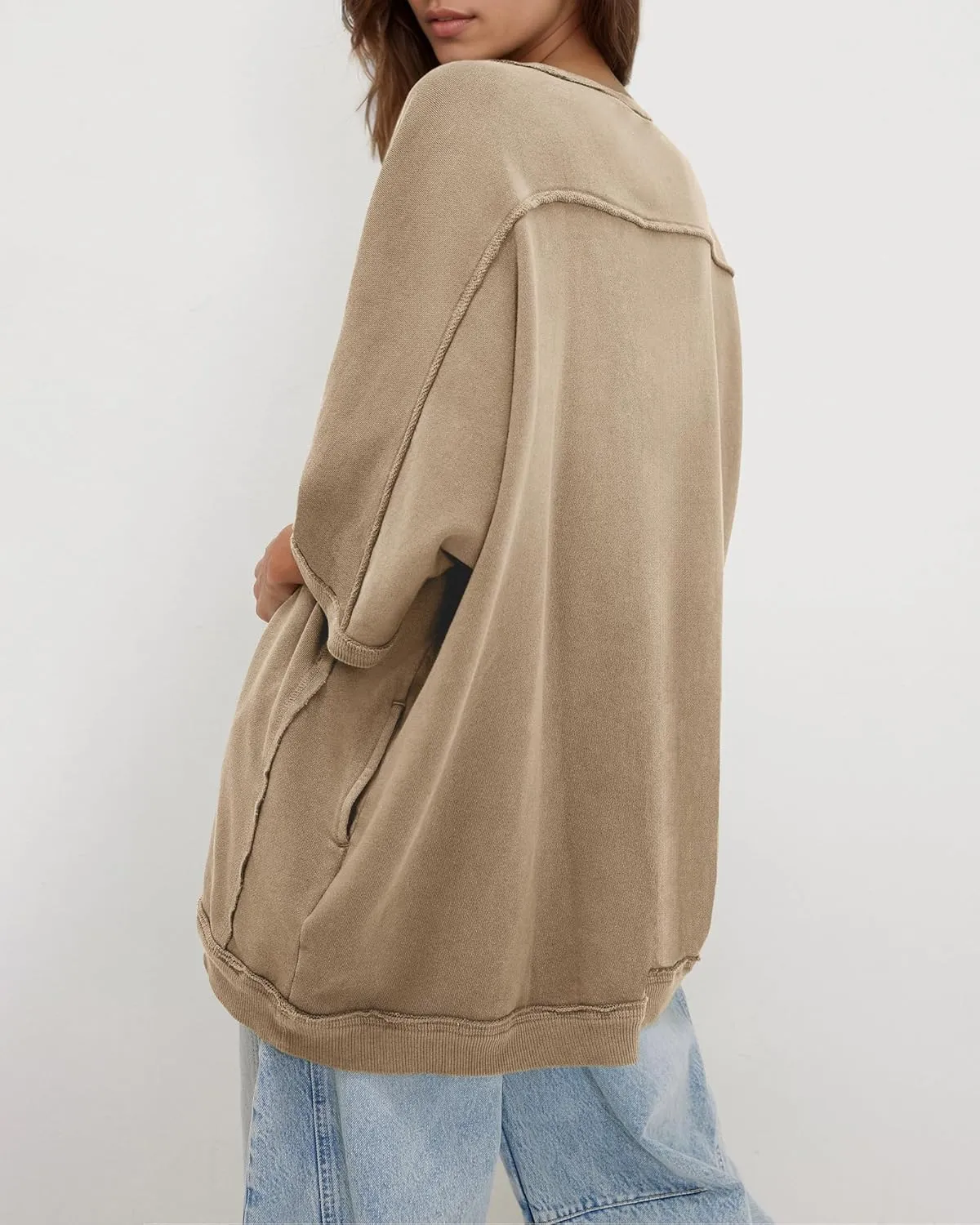 Gacaky Womens Oversized Sweatshirts Pullover 3/4 Sleeve Crewneck Pullover Tops Trendy Cute Y2K Tee with Pockets
