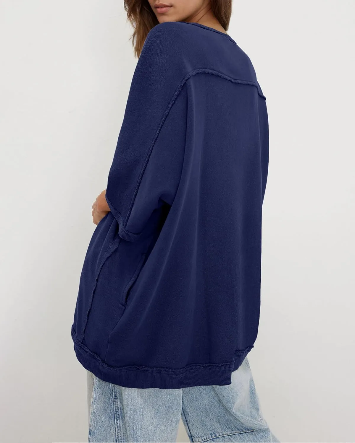 Gacaky Womens Oversized Sweatshirts Pullover 3/4 Sleeve Crewneck Pullover Tops Trendy Cute Y2K Tee with Pockets