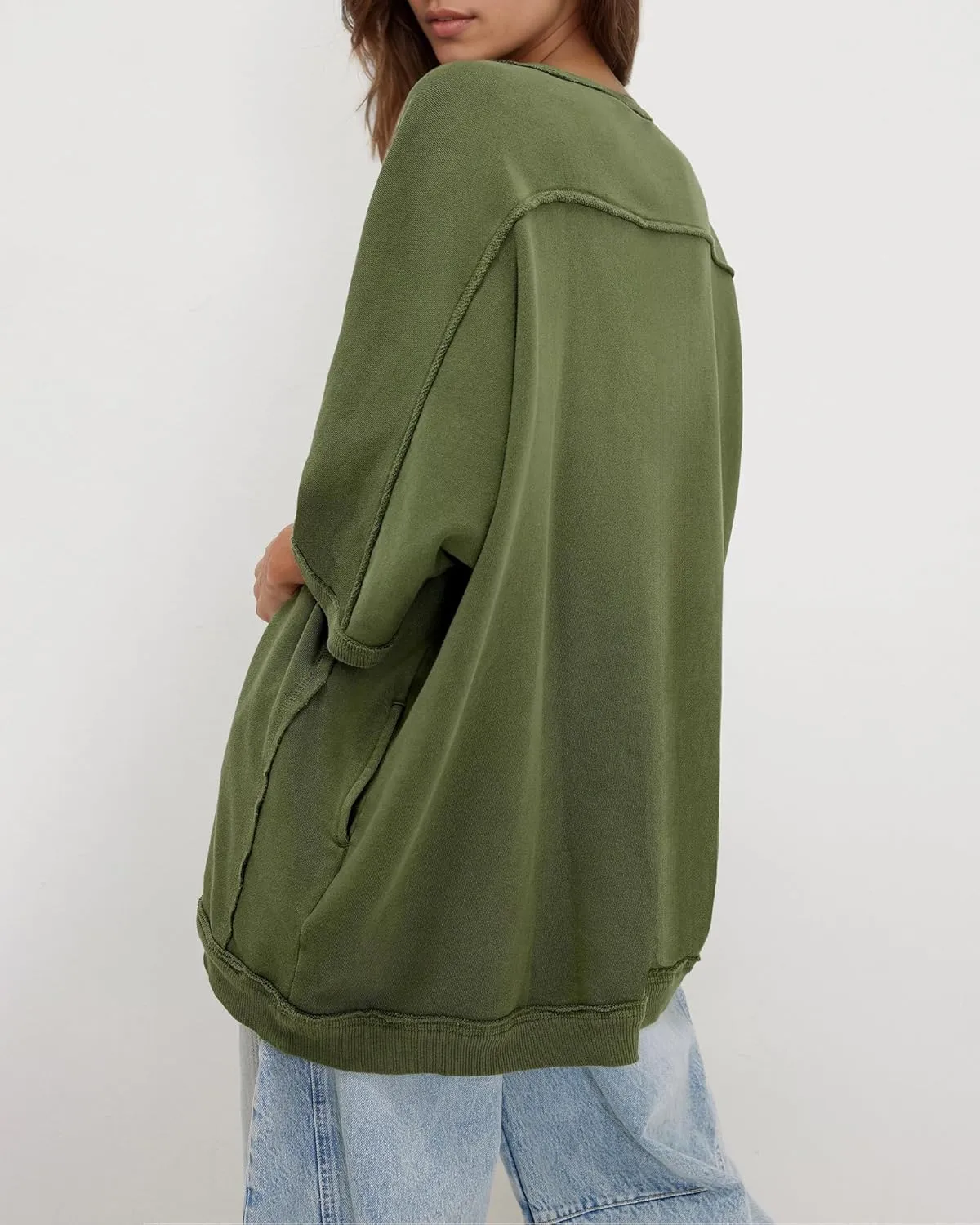 Gacaky Womens Oversized Sweatshirts Pullover 3/4 Sleeve Crewneck Pullover Tops Trendy Cute Y2K Tee with Pockets