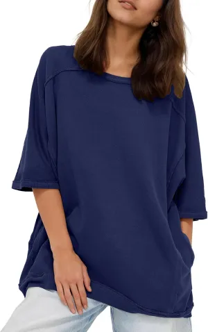 Gacaky Womens Oversized Sweatshirts Pullover 3/4 Sleeve Crewneck Pullover Tops Trendy Cute Y2K Tee with Pockets