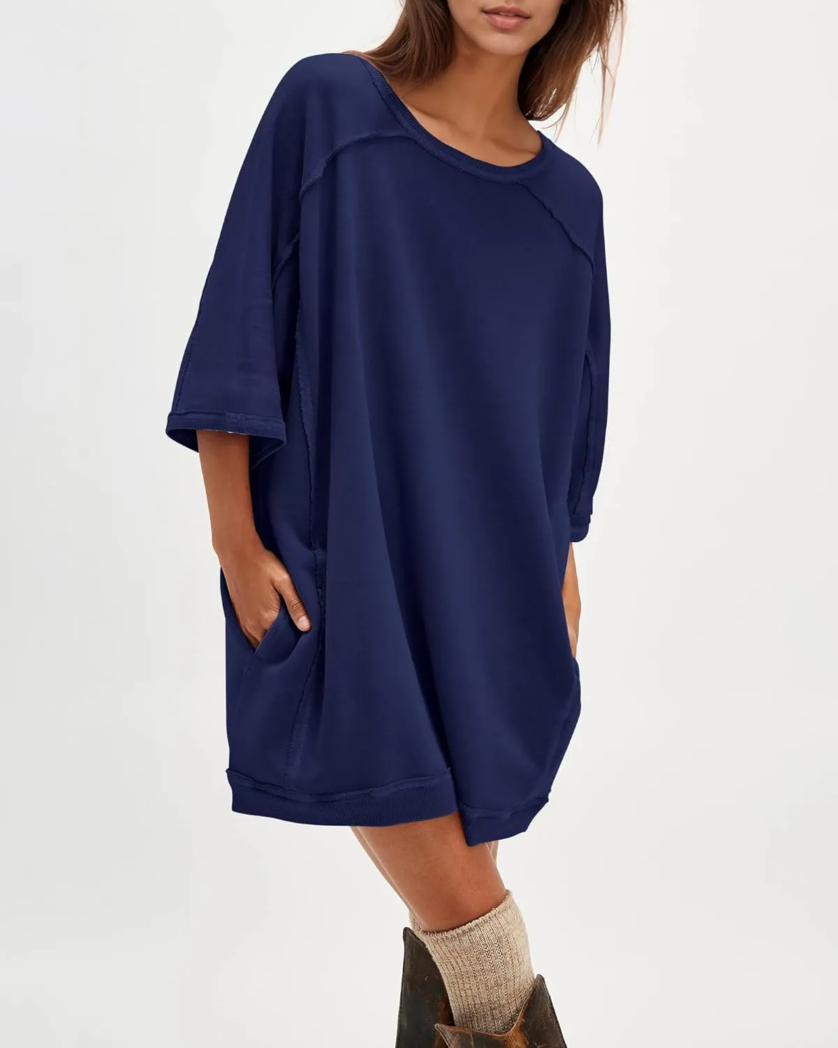 Gacaky Womens Oversized Sweatshirts Pullover 3/4 Sleeve Crewneck Pullover Tops Trendy Cute Y2K Tee with Pockets