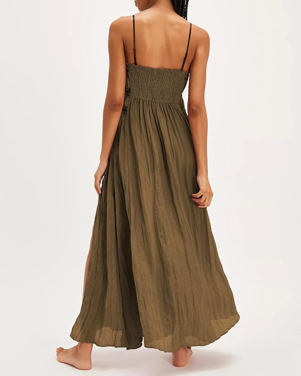 Gacaky Women's Summer Dress Boho Sexy Sleeveless High Waist Side Split A Line Beach Long Maxi Dress