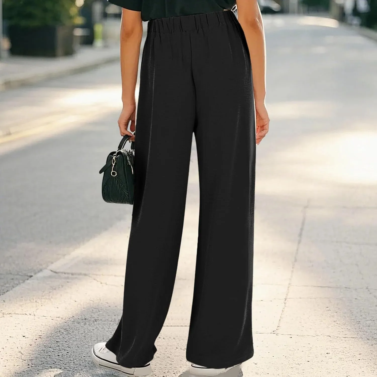 Girls Flowy Palazzo Pants Teen Wide Leg Sweatpants Drawstring Straight Leg Loose Casual Trousers Solid Color Joggers