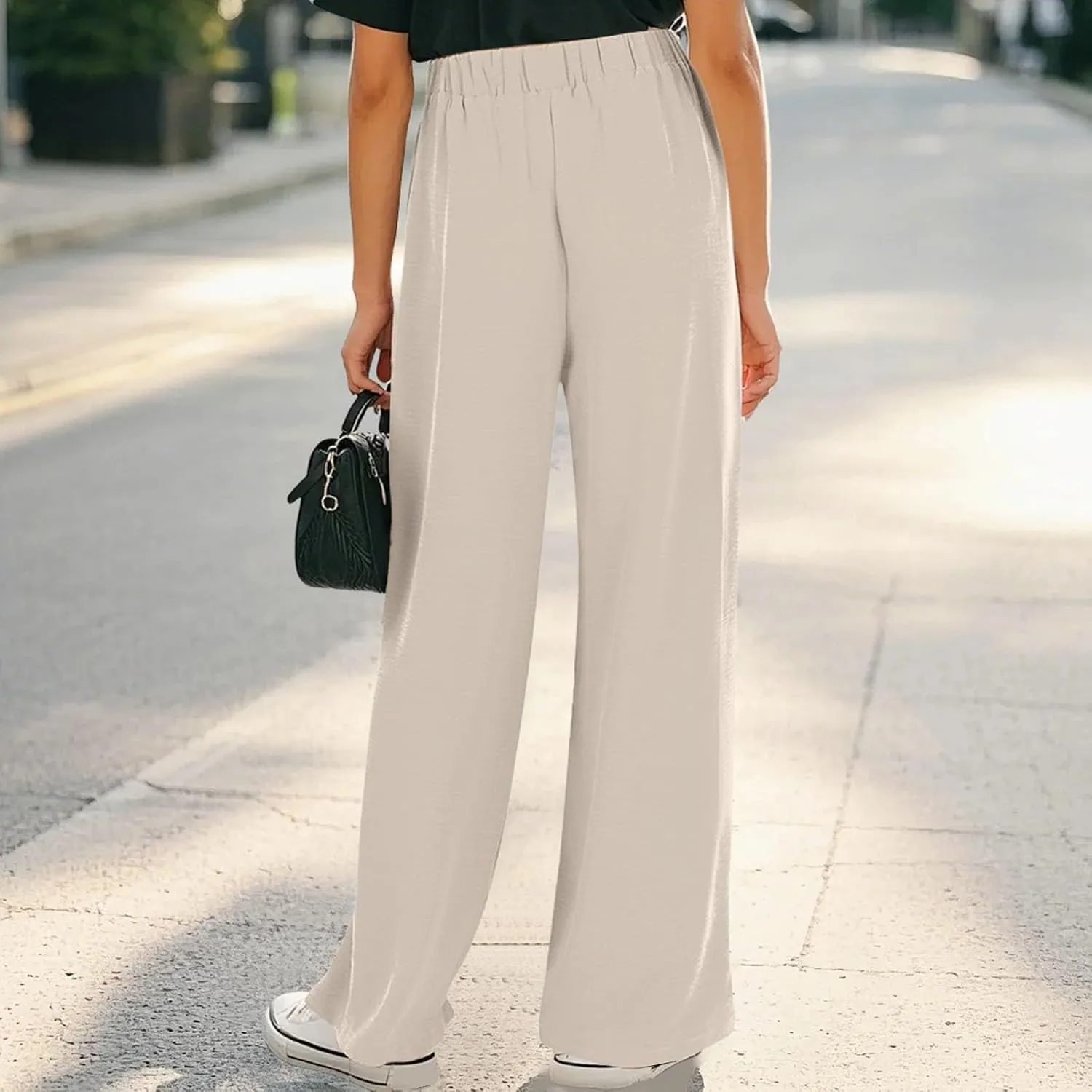 Girls Flowy Palazzo Pants Teen Wide Leg Sweatpants Drawstring Straight Leg Loose Casual Trousers Solid Color Joggers