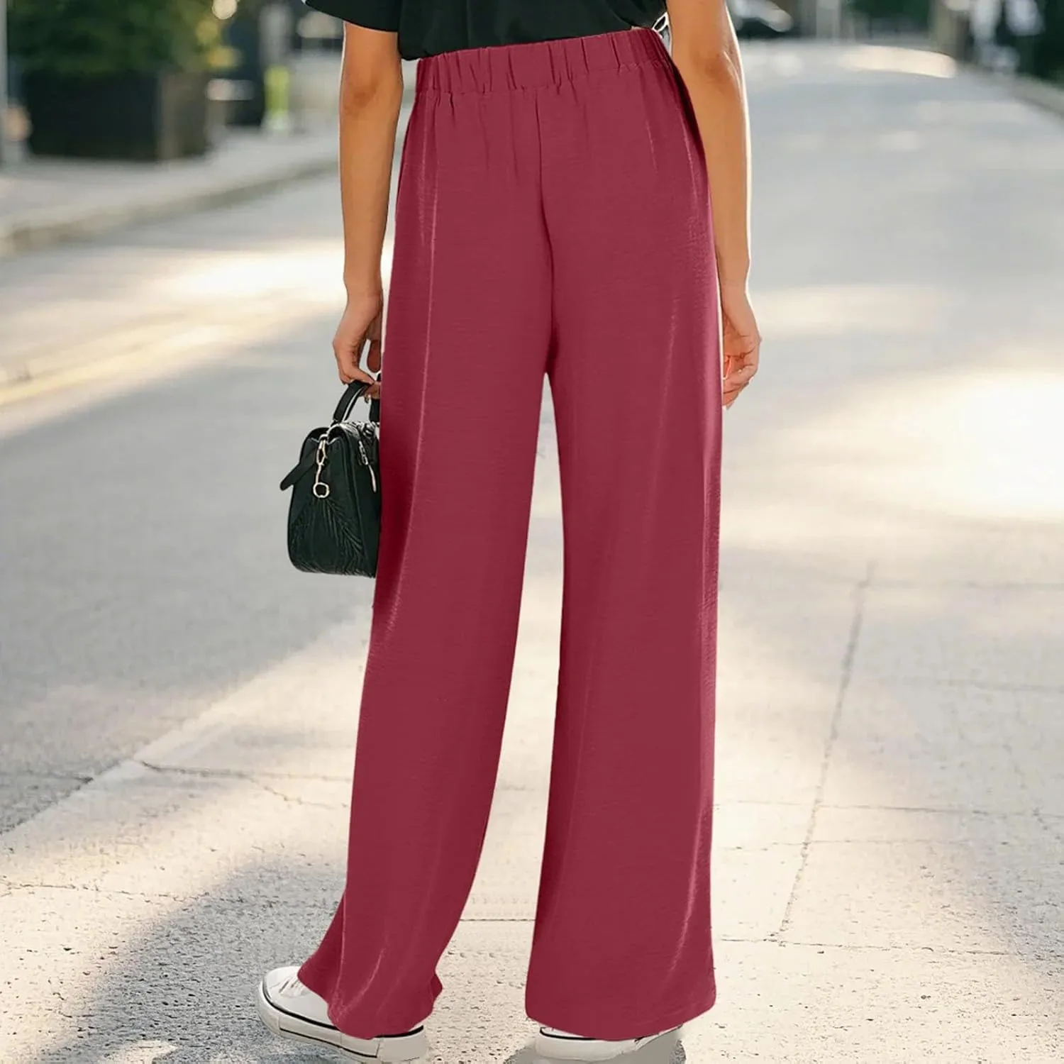 Girls Flowy Palazzo Pants Teen Wide Leg Sweatpants Drawstring Straight Leg Loose Casual Trousers Solid Color Joggers