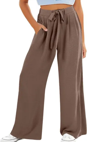 Girls Flowy Palazzo Pants Teen Wide Leg Sweatpants Drawstring Straight Leg Loose Casual Trousers Solid Color Joggers