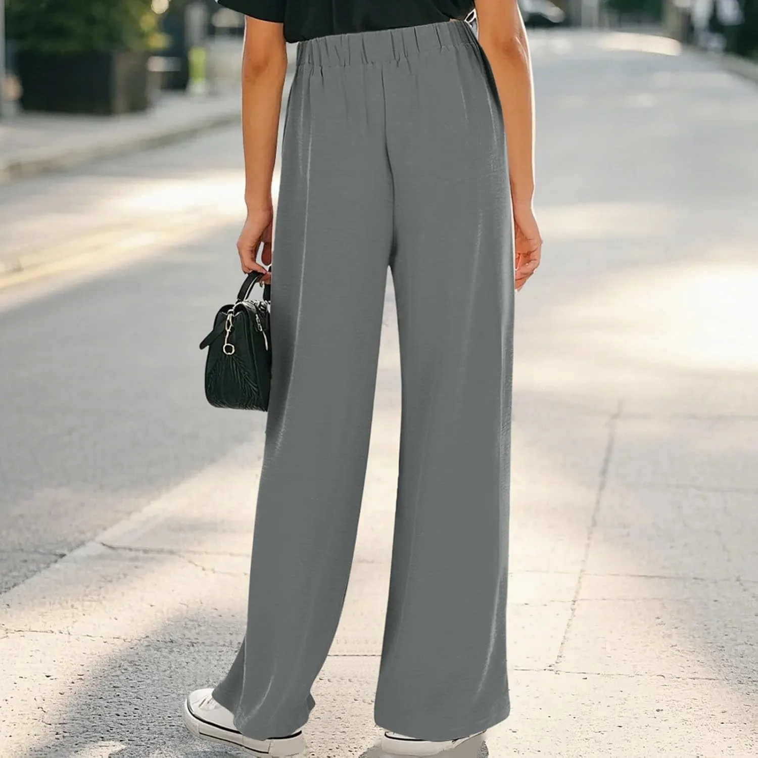 Girls Flowy Palazzo Pants Teen Wide Leg Sweatpants Drawstring Straight Leg Loose Casual Trousers Solid Color Joggers