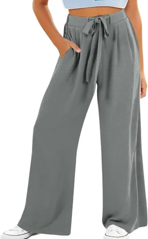 Girls Flowy Palazzo Pants Teen Wide Leg Sweatpants Drawstring Straight Leg Loose Casual Trousers Solid Color Joggers