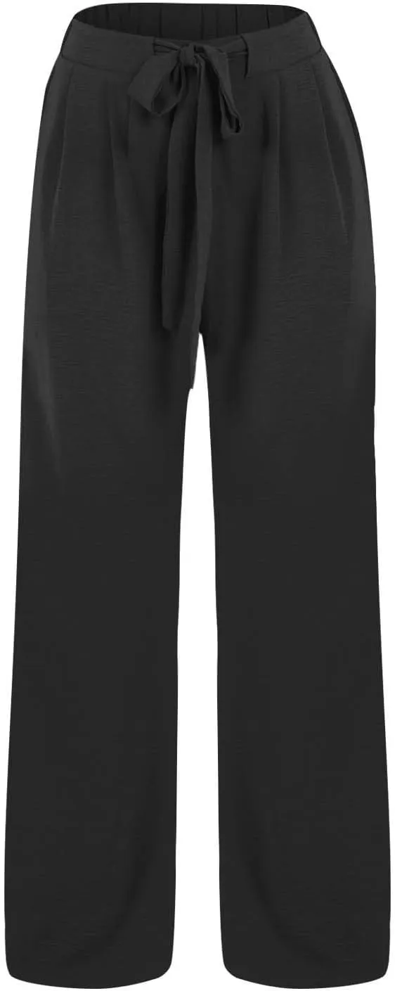 Girls Flowy Palazzo Pants Teen Wide Leg Sweatpants Drawstring Straight Leg Loose Casual Trousers Solid Color Joggers