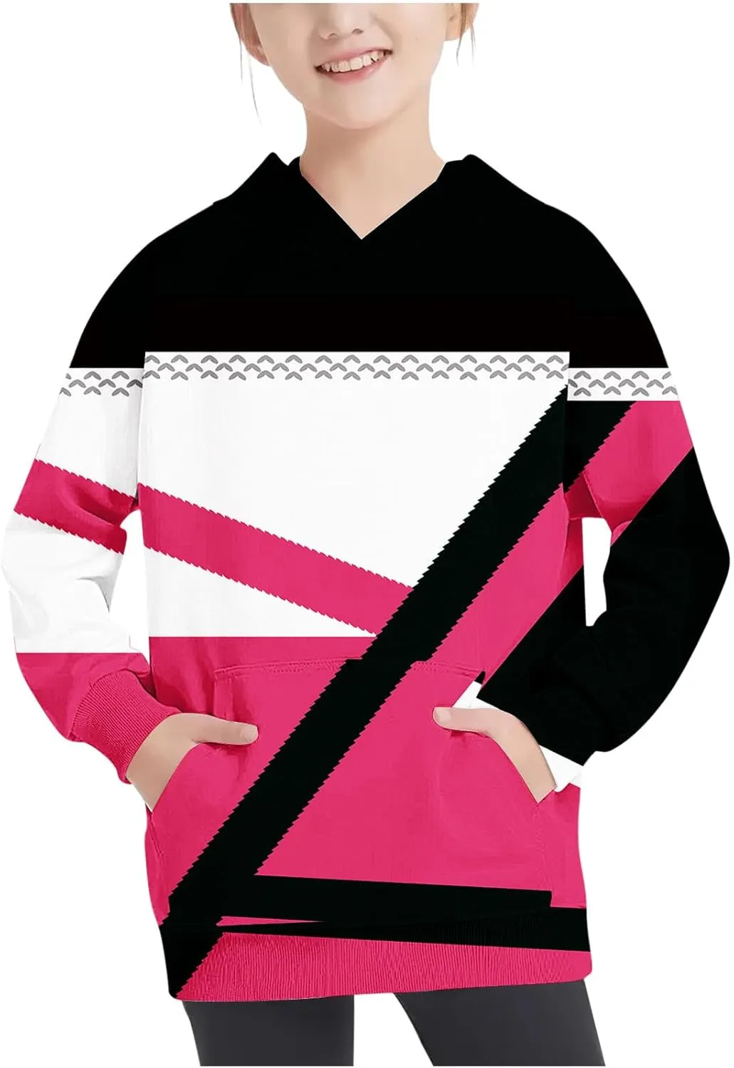 Girls Geometric Abstract Long Sleeve Sweatshirt Casual Lightweight Everyday Hoodie Teens