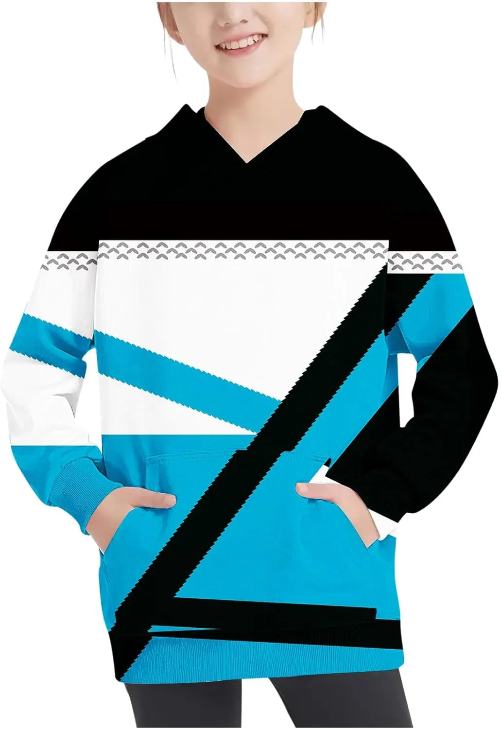Girls Geometric Abstract Long Sleeve Sweatshirt Casual Lightweight Everyday Hoodie Teens