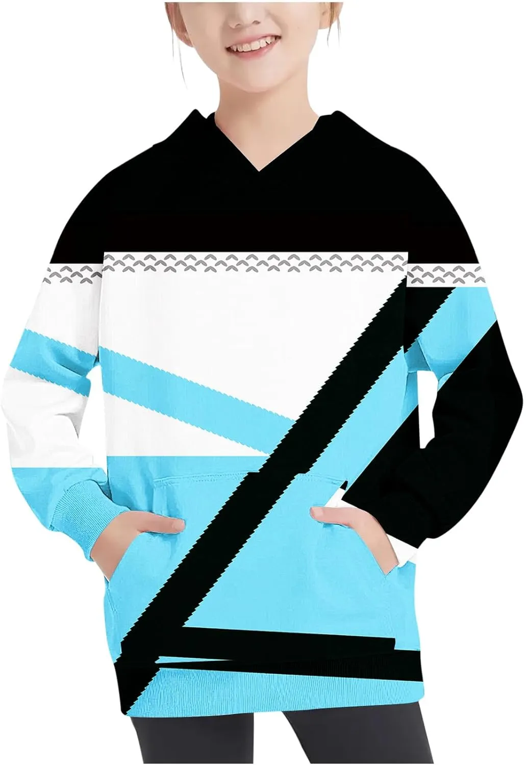Girls Geometric Abstract Long Sleeve Sweatshirt Casual Lightweight Everyday Hoodie Teens