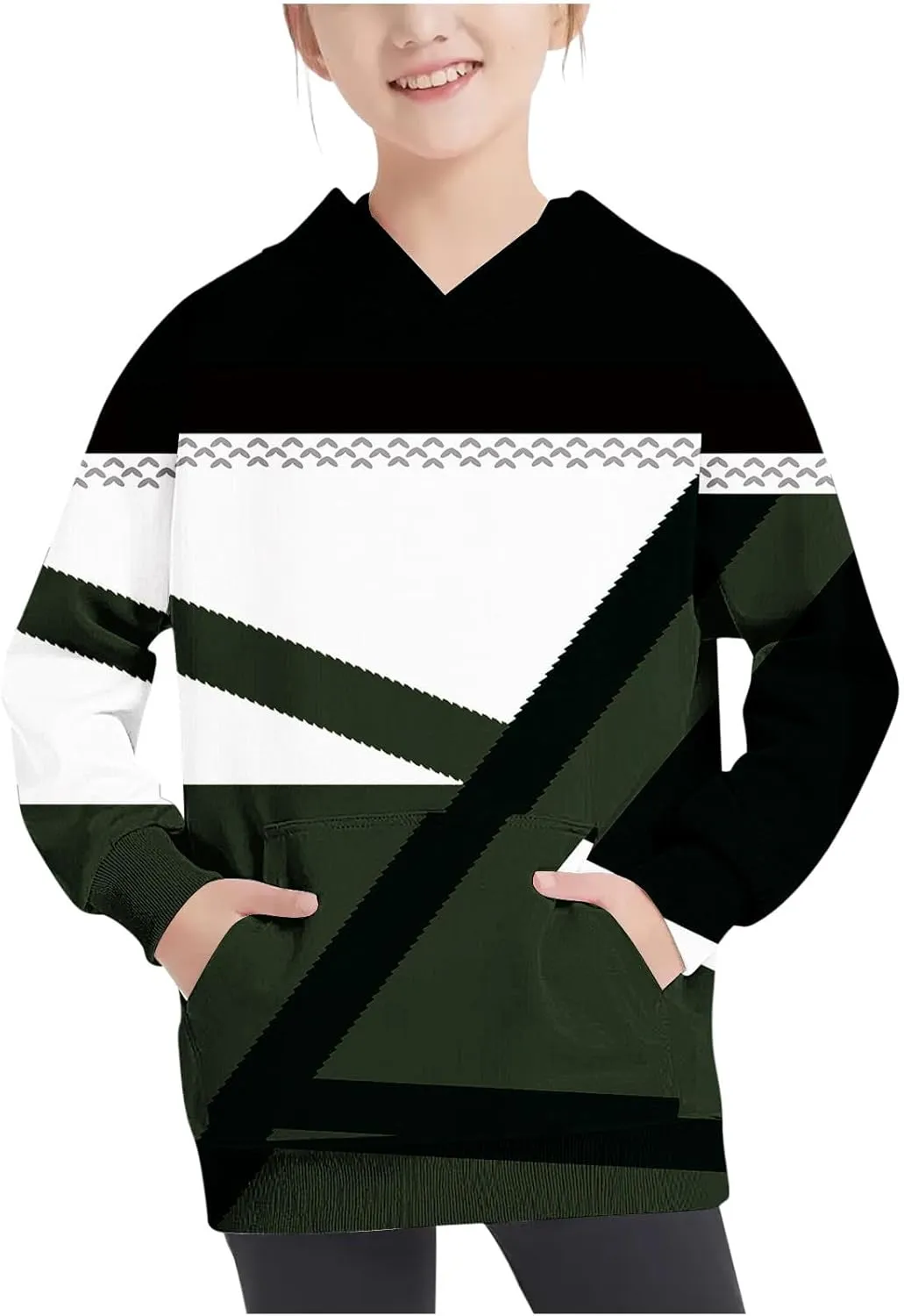 Girls Geometric Abstract Long Sleeve Sweatshirt Casual Lightweight Everyday Hoodie Teens