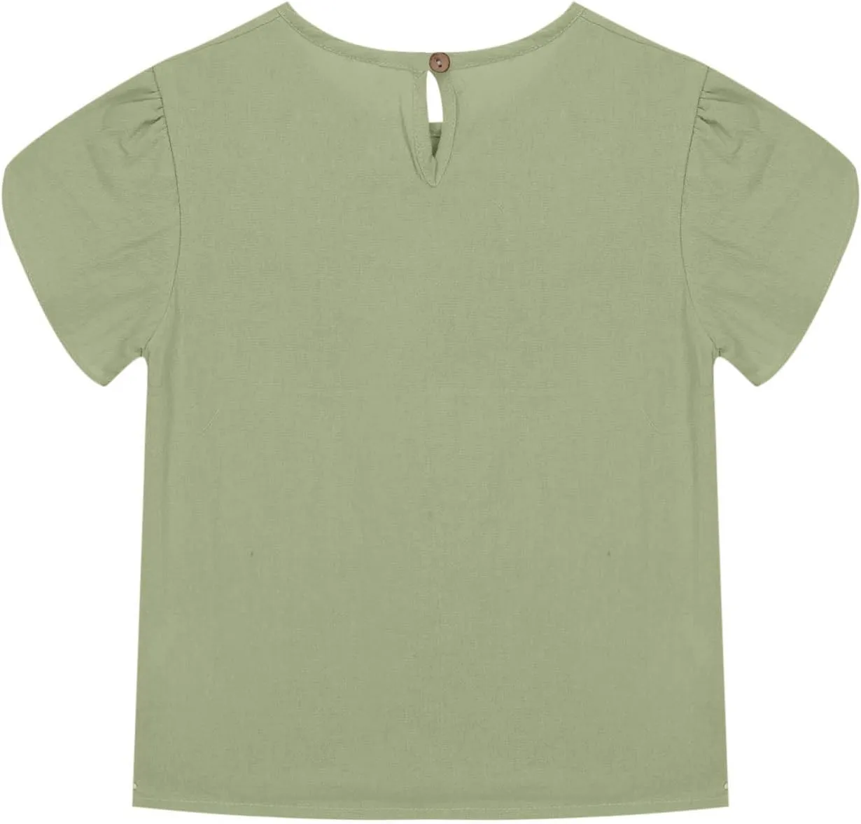 Girls Linen Shirts Casual Short Sleeve Crewneck Tops Cute Plain Backless Tees Loose Lightweight Flowy Summer Blouse