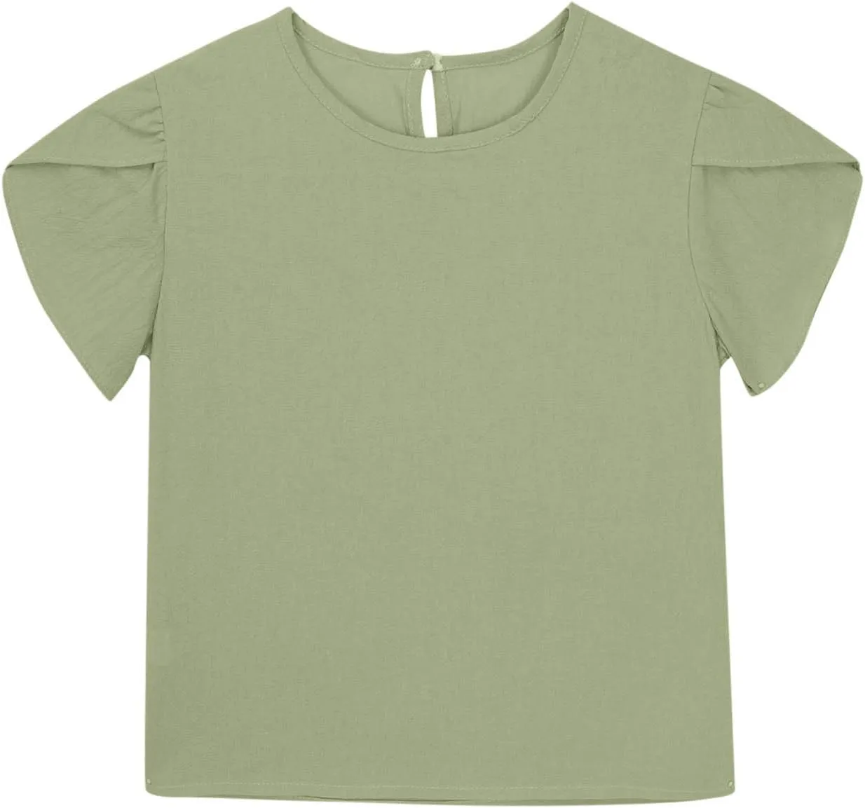 Girls Linen Shirts Casual Short Sleeve Crewneck Tops Cute Plain Backless Tees Loose Lightweight Flowy Summer Blouse