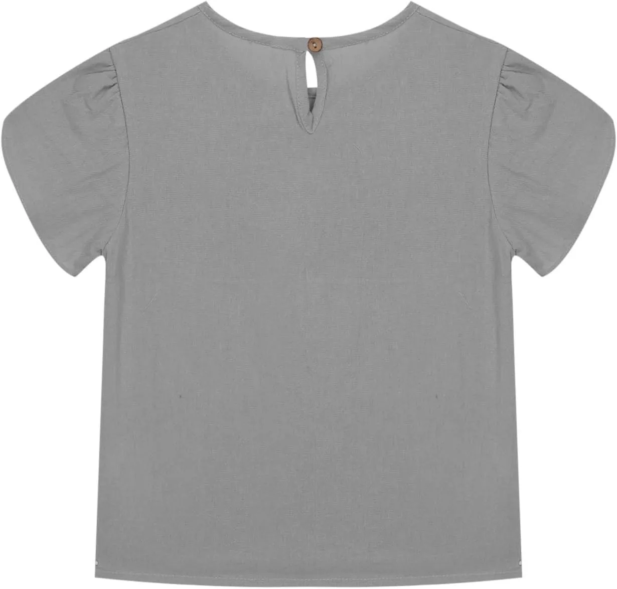 Girls Linen Shirts Casual Short Sleeve Crewneck Tops Cute Plain Backless Tees Loose Lightweight Flowy Summer Blouse