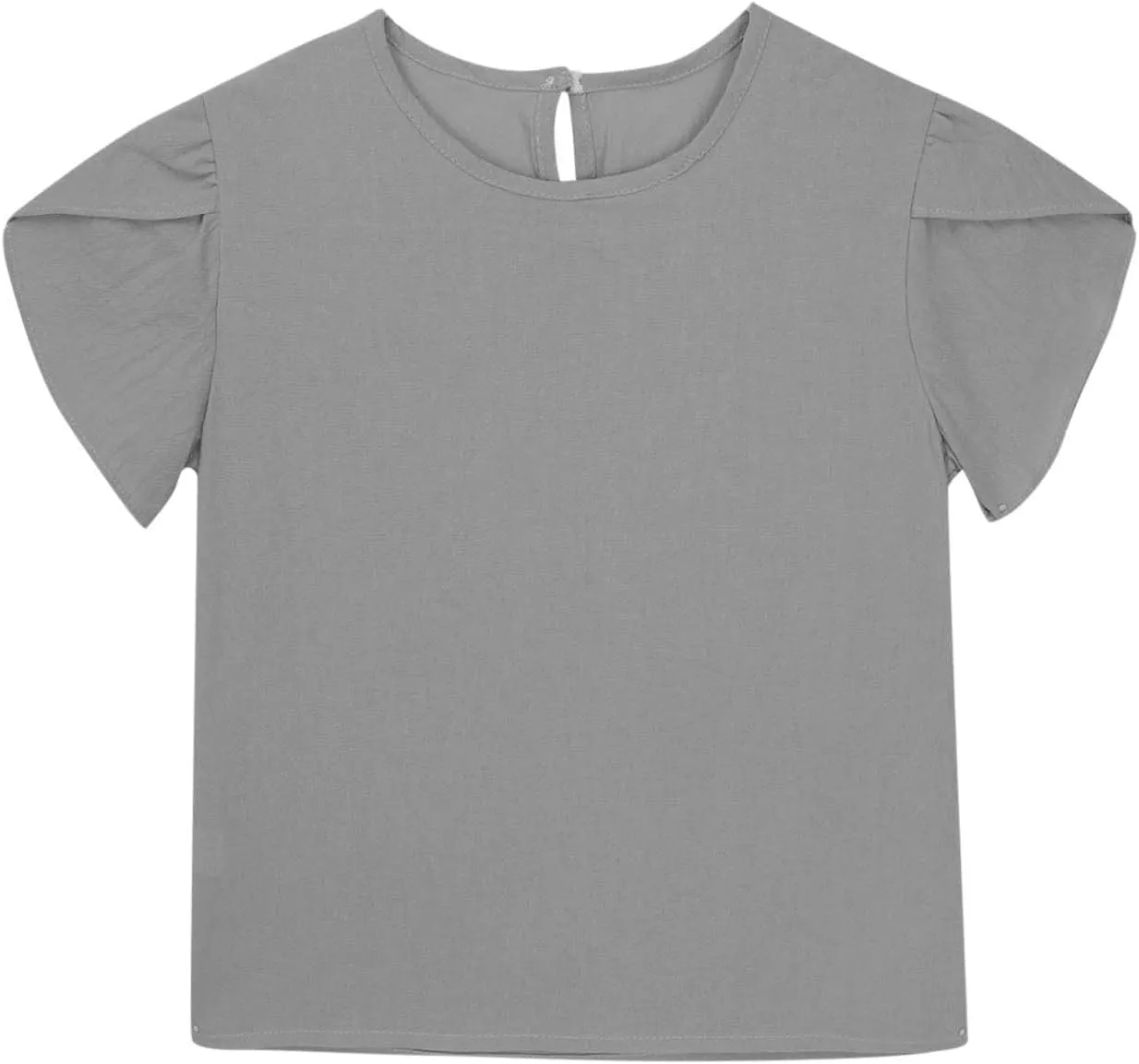 Girls Linen Shirts Casual Short Sleeve Crewneck Tops Cute Plain Backless Tees Loose Lightweight Flowy Summer Blouse