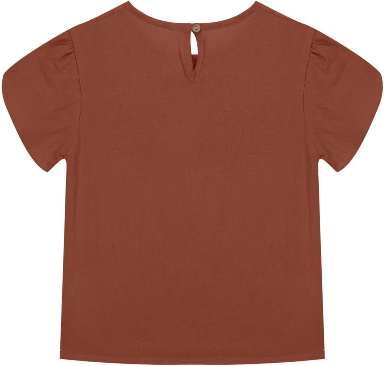 Girls Linen Shirts Casual Short Sleeve Crewneck Tops Cute Plain Backless Tees Loose Lightweight Flowy Summer Blouse