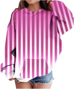 Girls Striped Gradient Hoodies Kids Long Pullover Hooded Sweatshirt Long Sleeve for Girls Dress with Zip Hoodie