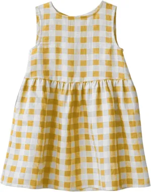 Girls Summer Cotton Linen Cute Plaid Dress Loose Sleeveless Casual A-Line Swing Tank Dresses for 3-12 Years