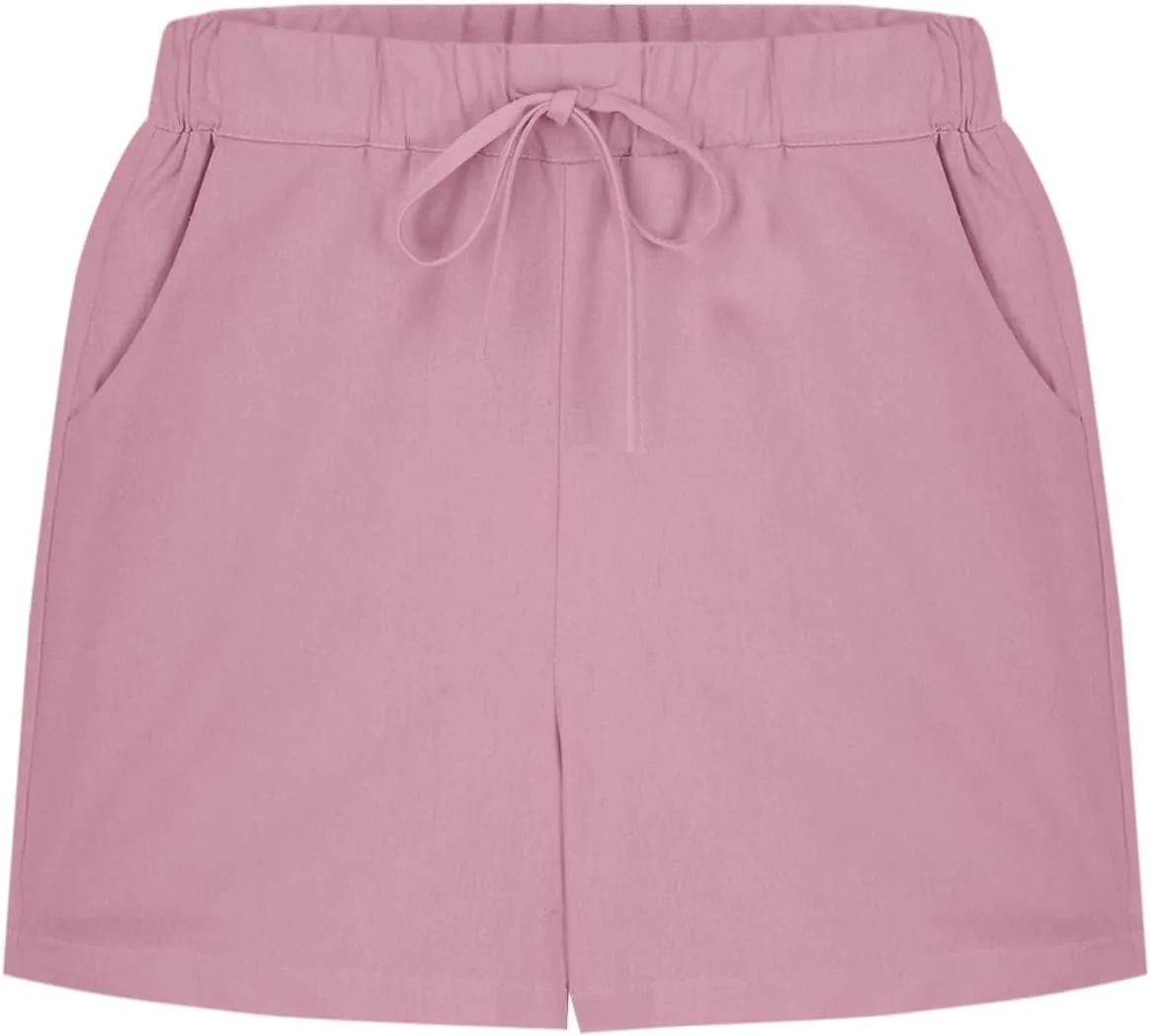 Girl's Summer Shorts Kids Casual Wide Leg Cotton Linen Shorts Girls Drawstring Beach Vacation Outfits for 3-13 Years