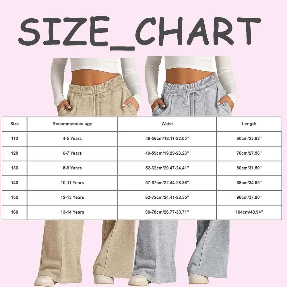 Girls Wide Leg Sweatpants Drawstring Baggy Oversized Straight Leg Track Pants Casual Sports Trousers with Pockets