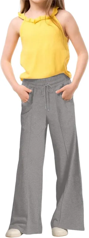 Girls Wide Leg Sweatpants Drawstring Baggy Oversized Straight Leg Track Pants Casual Sports Trousers with Pockets