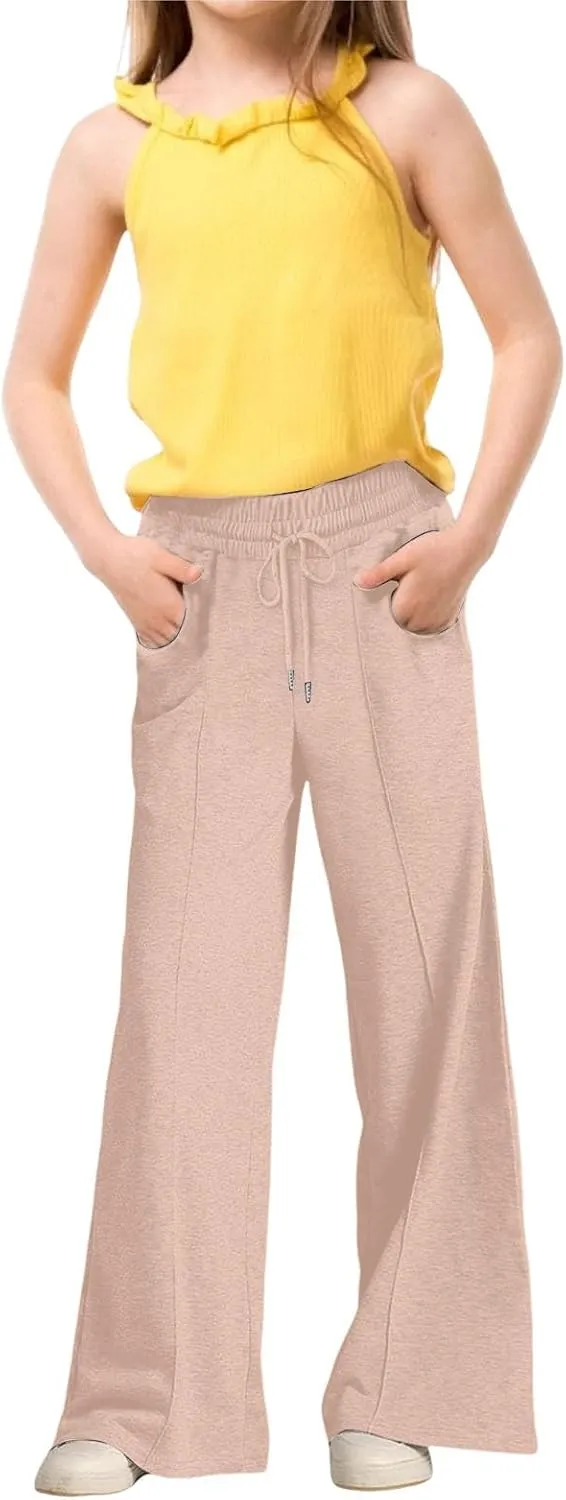Girls Wide Leg Sweatpants Drawstring Baggy Oversized Straight Leg Track Pants Casual Sports Trousers with Pockets
