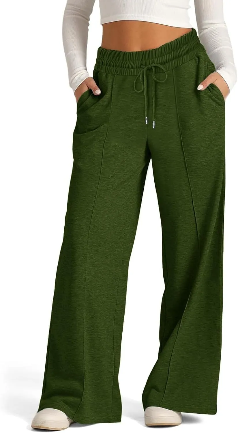 Girls Wide Leg Sweatpants Elastic High Waist Casual Trousers Kids 2025 Trendy Drawstring Solid Baggy Jogger Pants