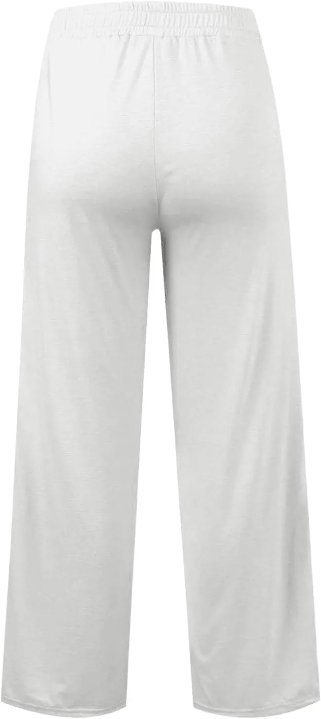 Girls Wide Leg Sweatpants Elastic High Waist Casual Trousers Kids 2025 Trendy Drawstring Solid Baggy Jogger Pants