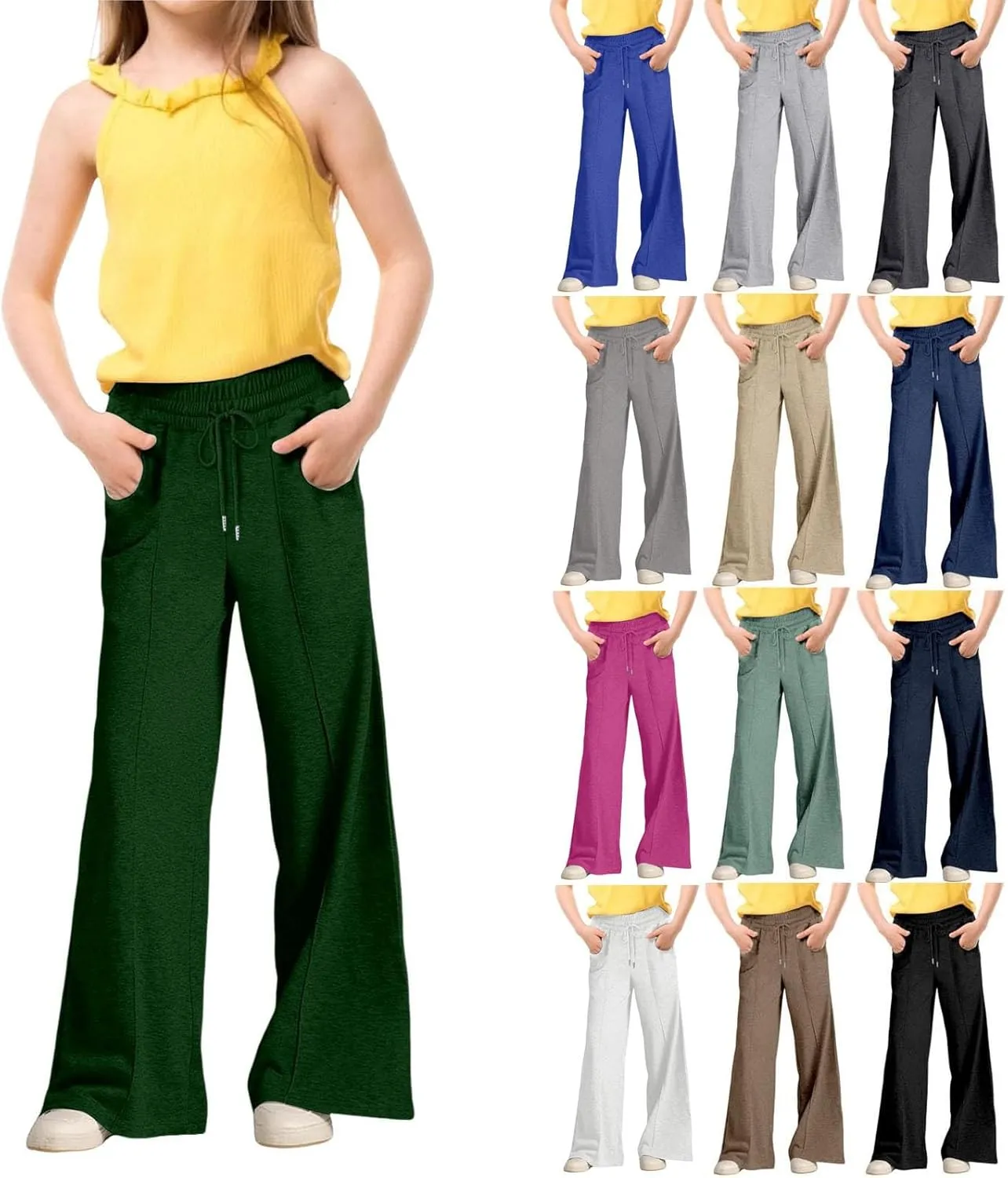 Girl's Wide Leg Sweatpants Elastic Waist Baggy Pants High Waisted Joggers Kids 𝐋ounge Pants Casual Loose Fit Trousers