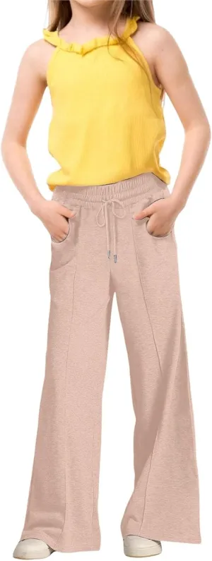 Girl's Wide Leg Sweatpants Elastic Waist Baggy Pants High Waisted Joggers Kids 𝐋ounge Pants Casual Loose Fit Trousers