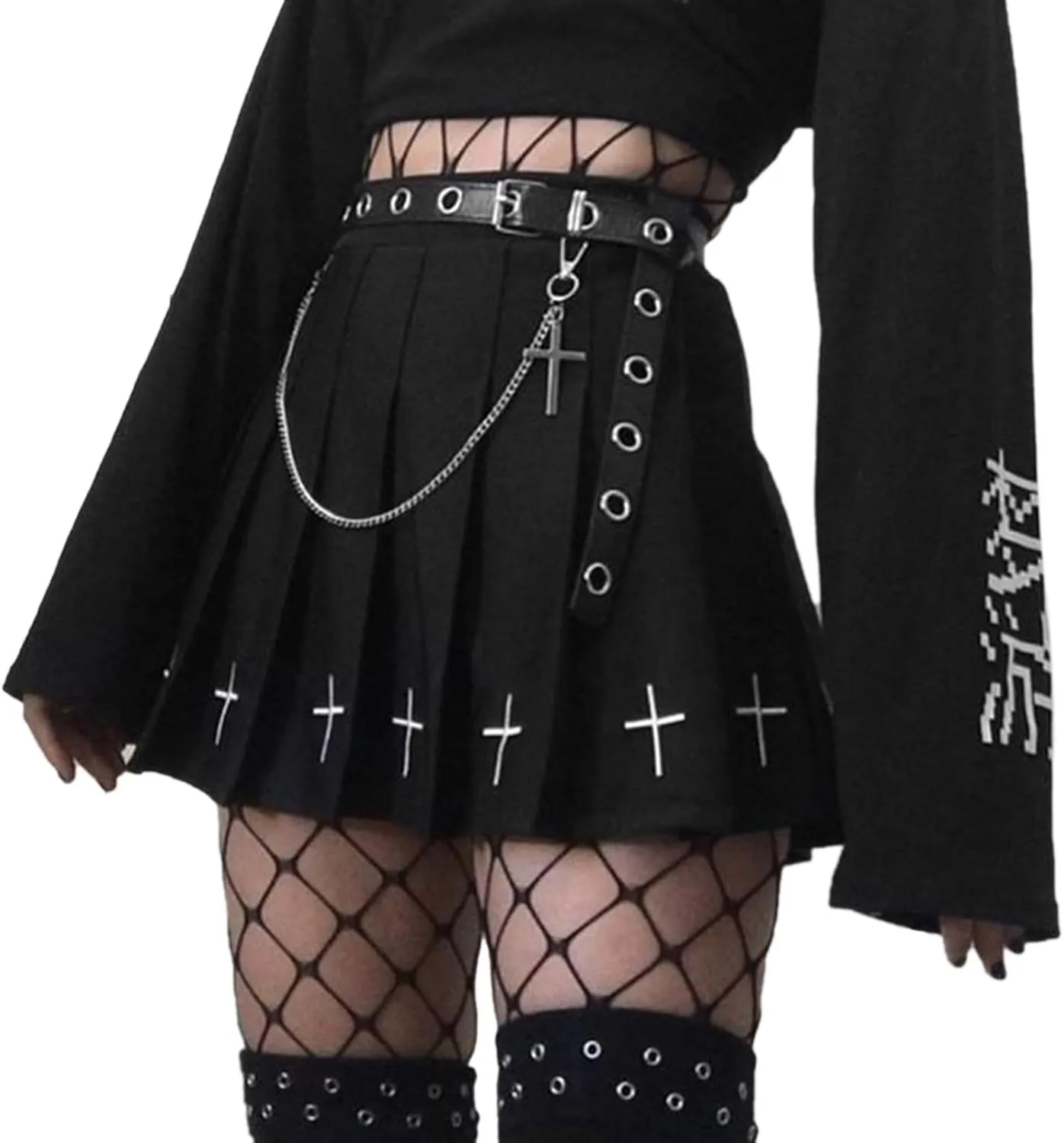Gothic Mini Pleated Skirt for Women Sexy Lace Patchwork High Waist Ruffle Short Skirt E-Girl Harajuku A-Line Skirt
