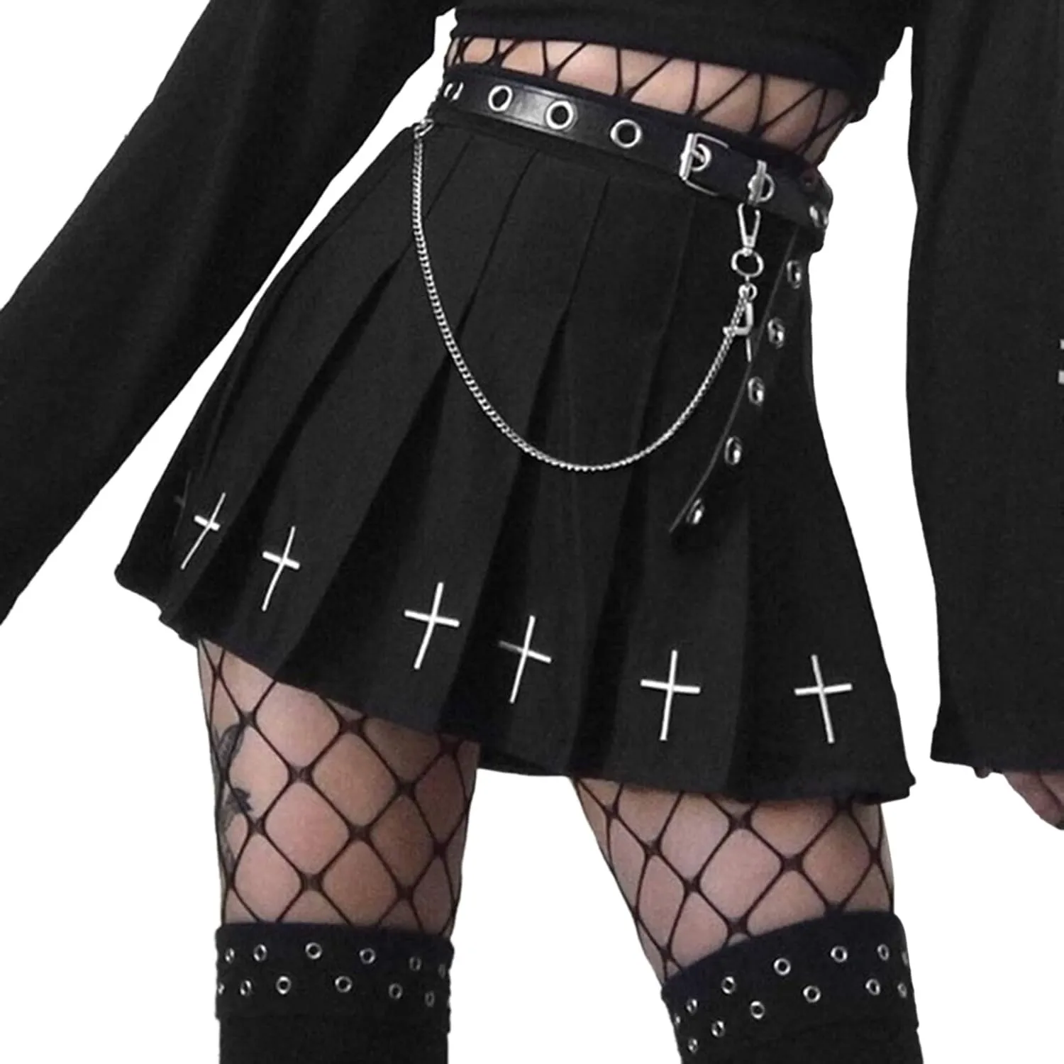 Gothic Mini Pleated Skirt for Women Sexy Lace Patchwork High Waist Ruffle Short Skirt E-Girl Harajuku A-Line Skirt