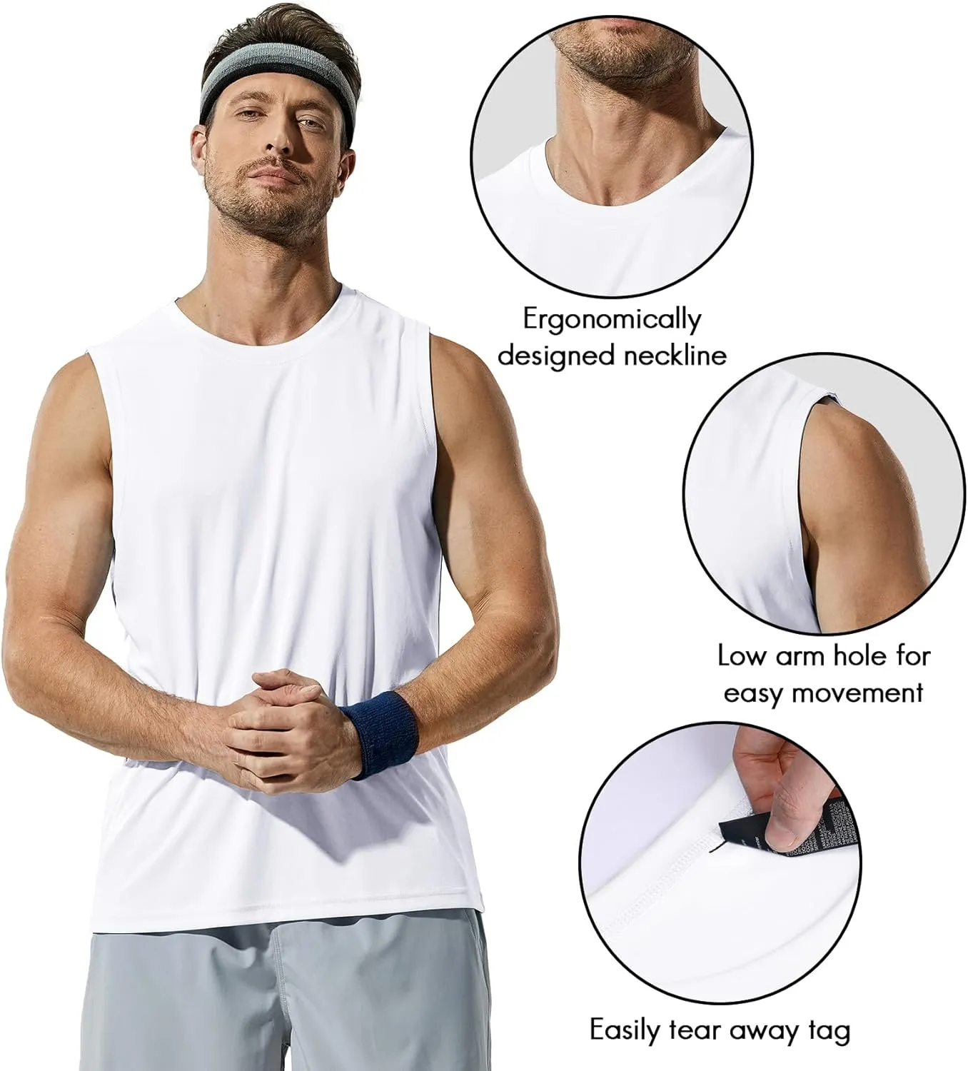 Haimont Men's Workout Tank Top Dry Fit UPF 50 Sleeveless Muscle Tee Shirts for Swim, Running, Hiking, Beach
