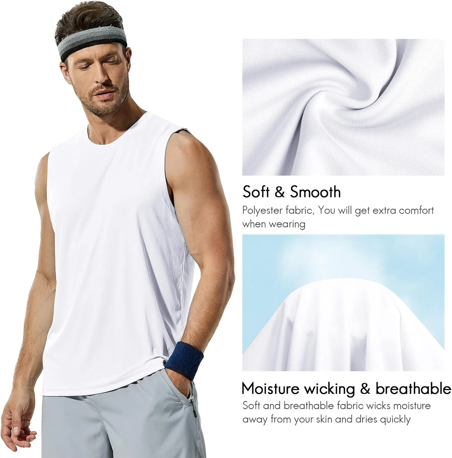 Haimont Men's Workout Tank Top Dry Fit UPF 50 Sleeveless Muscle Tee Shirts for Swim, Running, Hiking, Beach