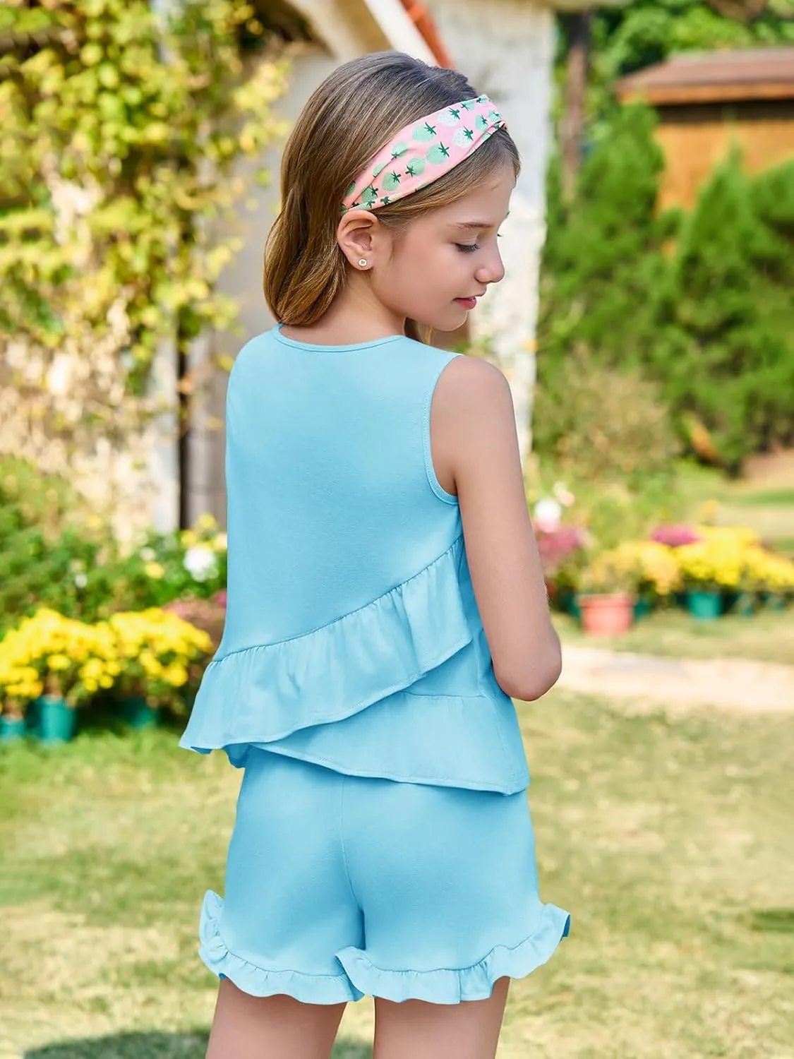 Haloumoning Girls Summer Clothing Sets Ruffle Tank Tops and Shorts Cute 2 Piece Outfits 3-10 Years