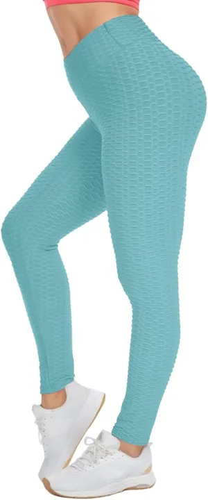High Rise High Waist Tummy Control Leggings Ultra Soft Stretchy Tights Women Tights Bubble Running Sports Yoga Pants Sky Blue