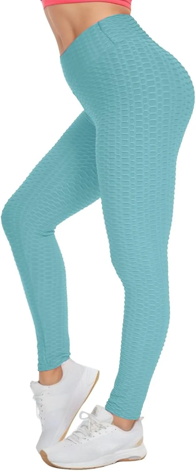 High Rise High Waist Tummy Control Leggings Ultra Soft Stretchy Tights Women Tights Bubble Running Sports Yoga Pants Sky Blue