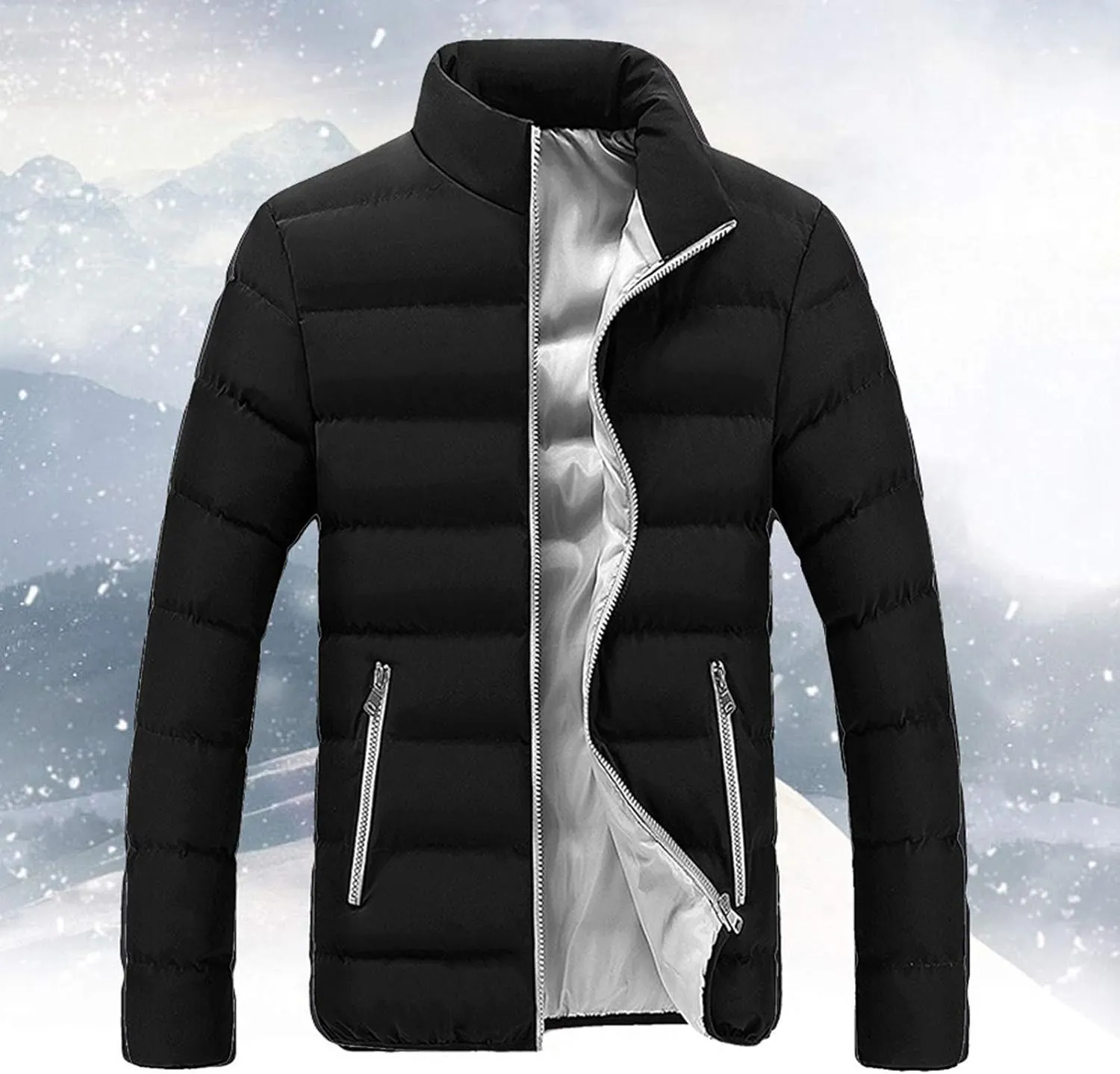 Hoodless Puffer Jacket Men Light Padded Zip Down Jacket Winter Warm Bubble Coat Packable Quilted Jackets