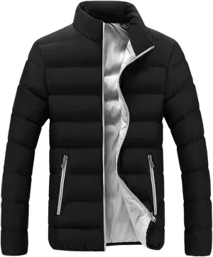 Hoodless Puffer Jacket Men Light Padded Zip Down Jacket Winter Warm Bubble Coat Packable Quilted Jackets