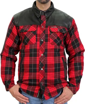 Hot Leathers JKM3201 Men's Red and Black Kevlar Reinforced Leather and Plaid Flannel Shirt