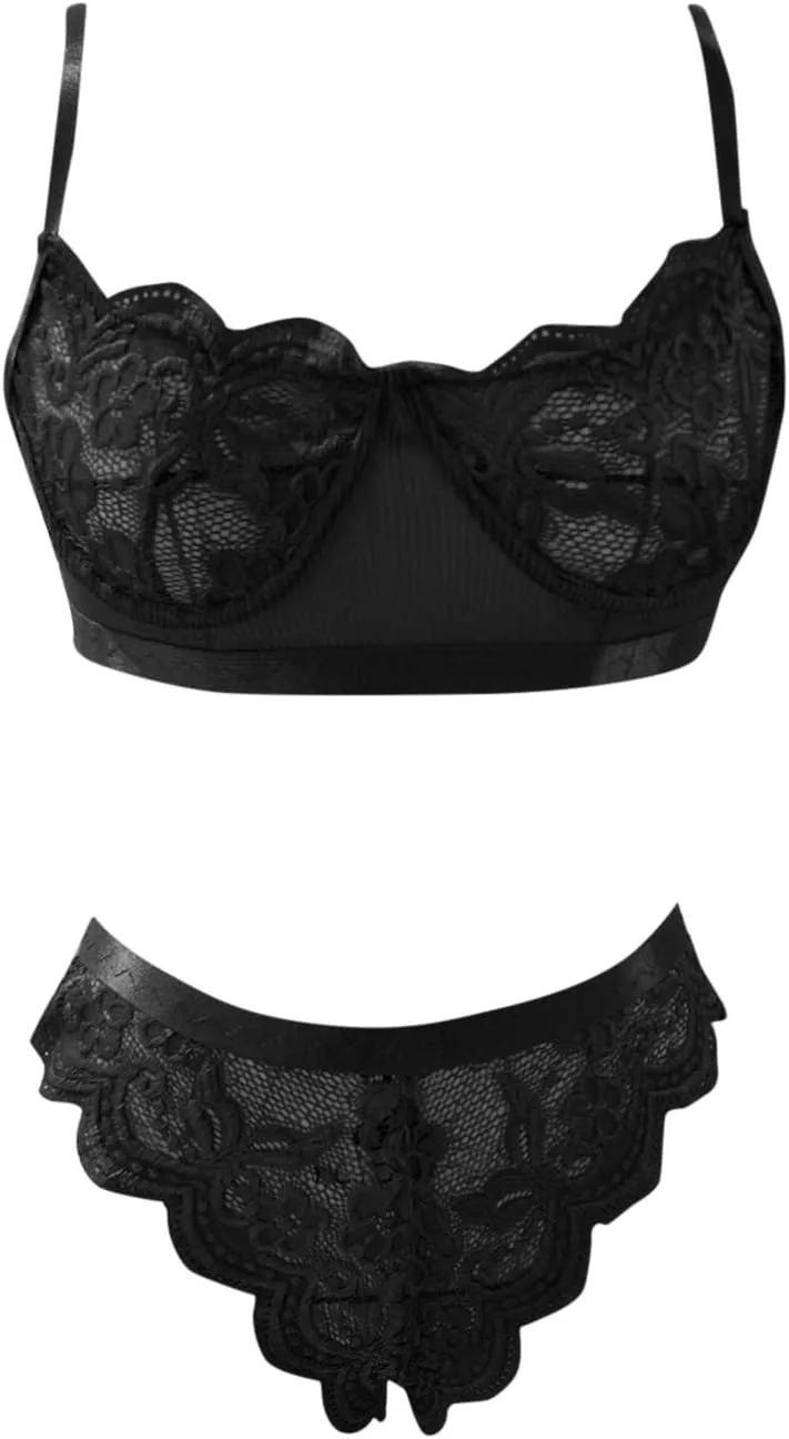 Hot Sexy Women Transparent 2 Piece Lace Set Erotic Lingerie Sexy Petite Lingerie