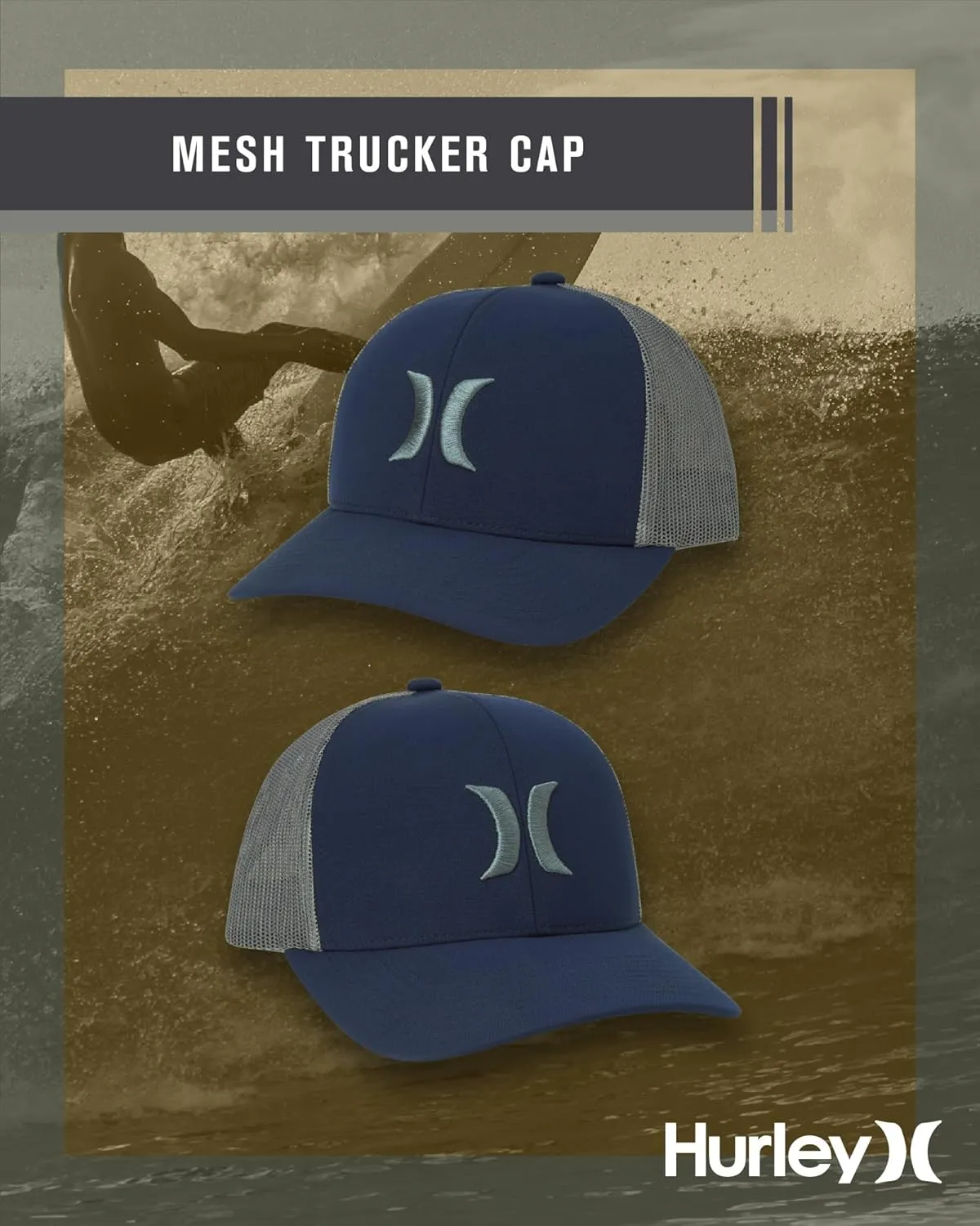 Hurley Men's Caps - Del Mar Mesh Panel Baseball Cap Trucker Hat - Snap Back Hats for Men