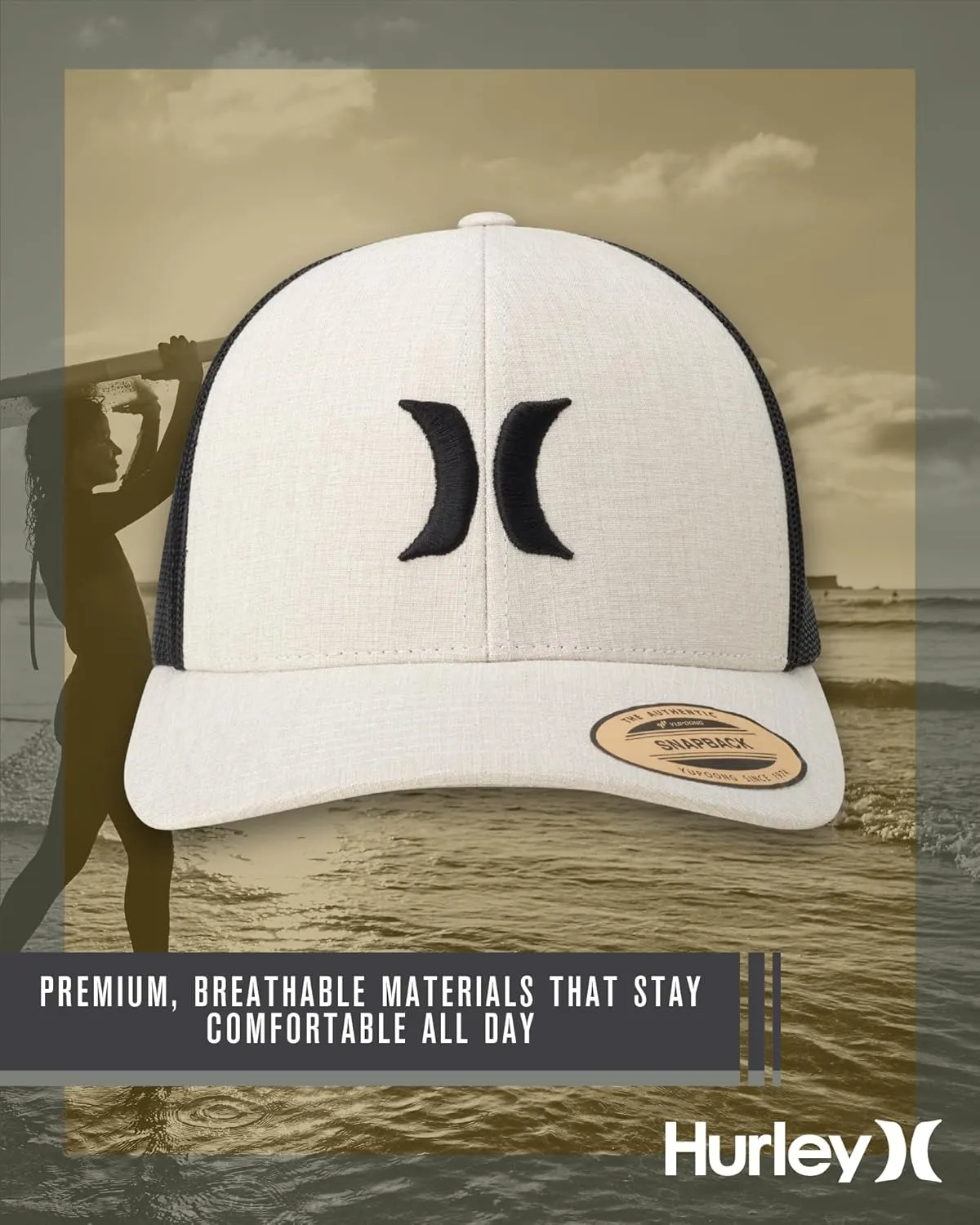 Hurley Men's Caps - Del Mar Mesh Panel Baseball Cap Trucker Hat - Snap Back Hats for Men