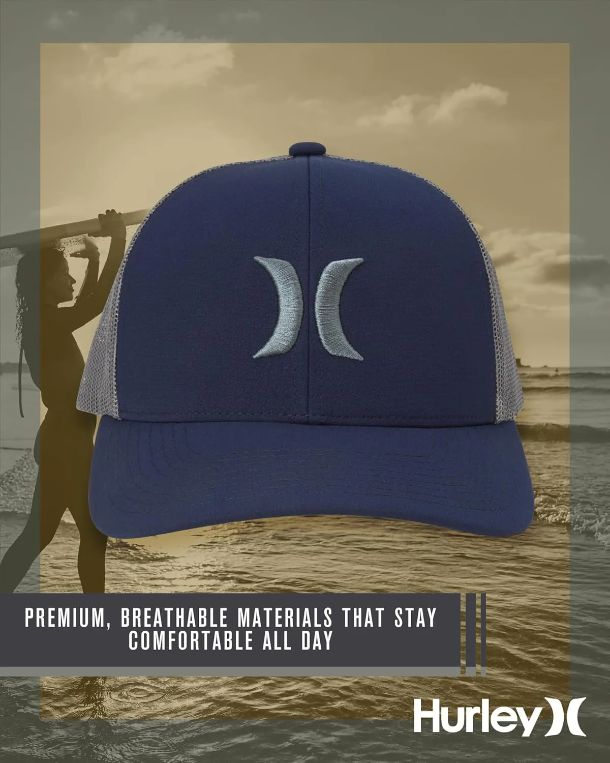 Hurley Men's Caps - Del Mar Mesh Panel Baseball Cap Trucker Hat - Snap Back Hats for Men