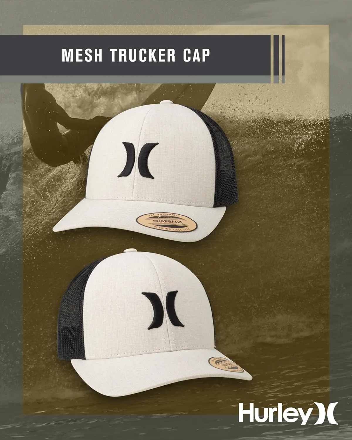 Hurley Men's Caps - Del Mar Mesh Panel Baseball Cap Trucker Hat - Snap Back Hats for Men