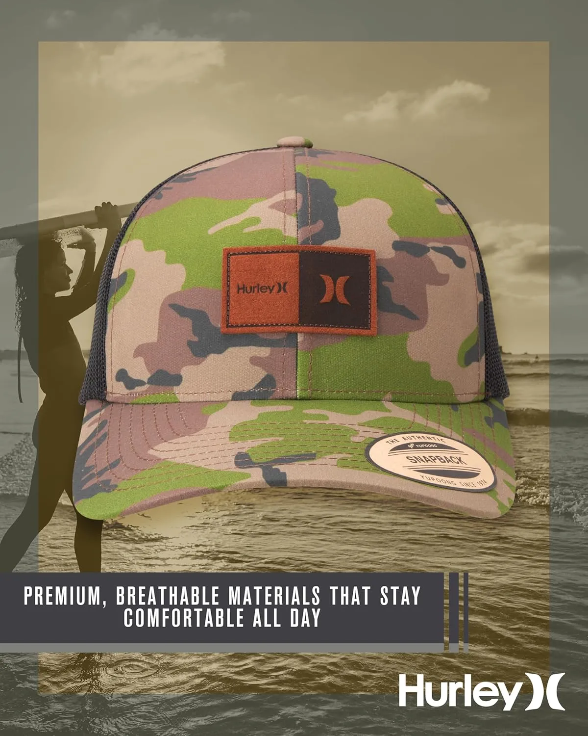 Hurley Men's Caps - Fairway Trucker Mesh Panel Baseball Cap Trucker Hat - Snap Back Hats for Men