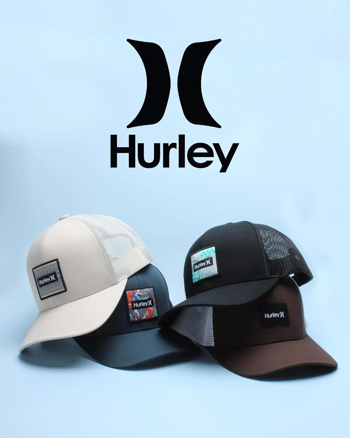 Hurley Men's Caps - Fairway Trucker Mesh Panel Baseball Cap Trucker Hat - Snap Back Hats for Men